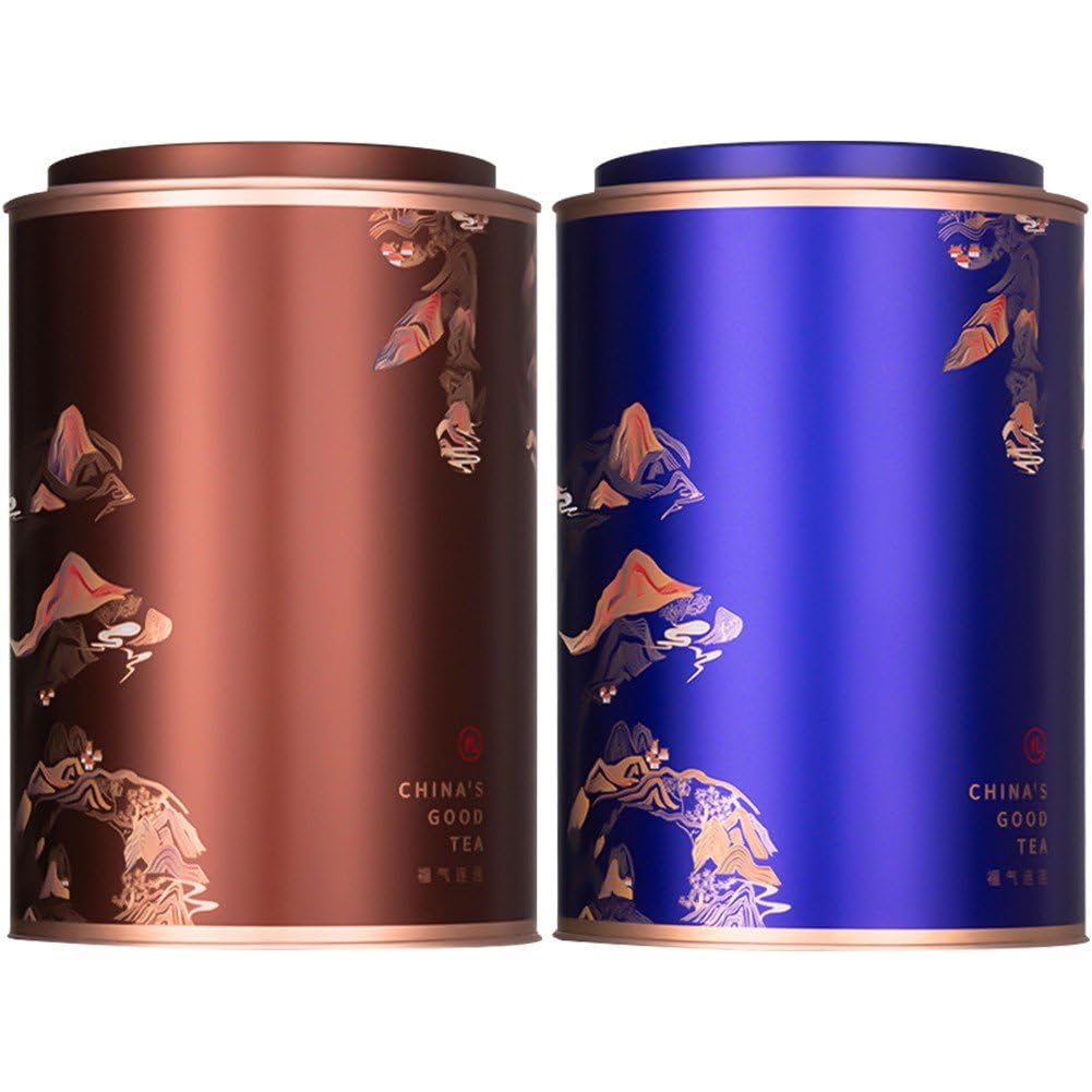 Sanfly 2pcs Chinese Metal Tea Storage Box Airtight Container Tinplate Case Tin Cans for White Tea Longjing Black Tea