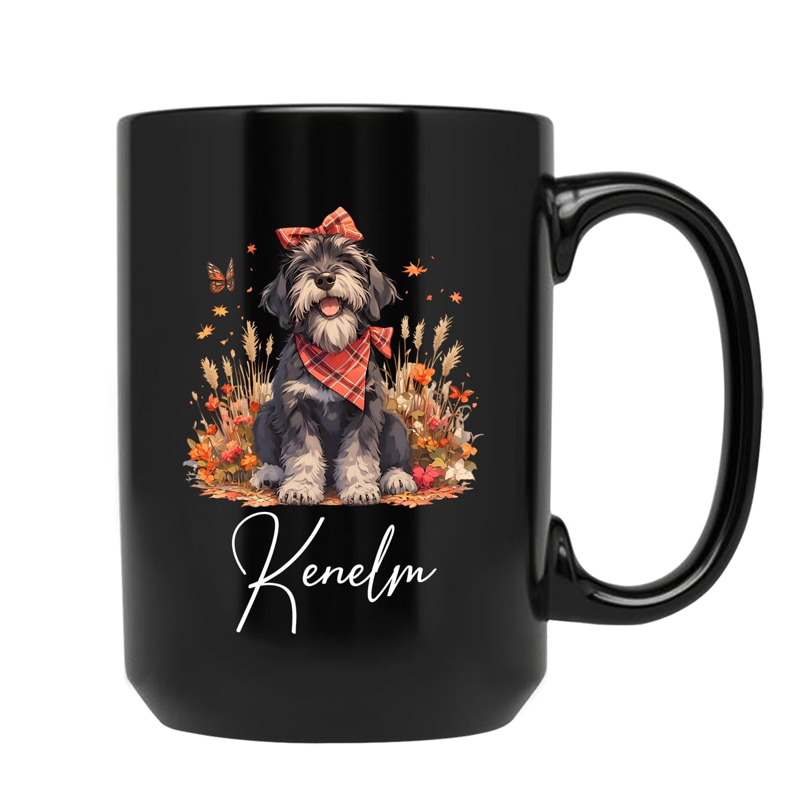 Irish Wolfhound Tea Mug, Dog Owner Present, Personalized Autumn Pet Mug, Black Dog Coffee Cup 11oz or 15oz, Customized Irish Wolfhound Ceramic Cup With Name, Custom Irish Wolfhound Lover Gift