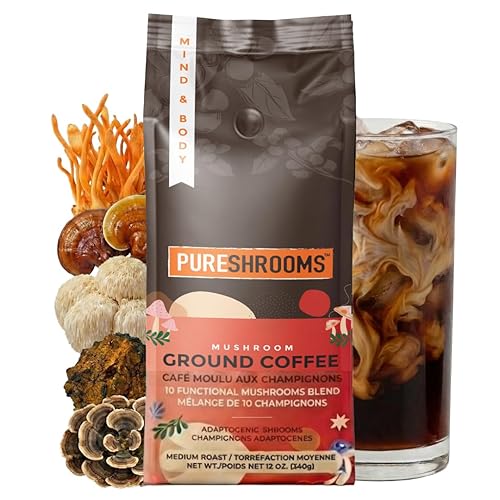 Café molido de hongos con 10 extractos de hongos orgánicos, trompeta King, Agaricus Blazei, soporte de sauce, melena de león, chaga, reishi