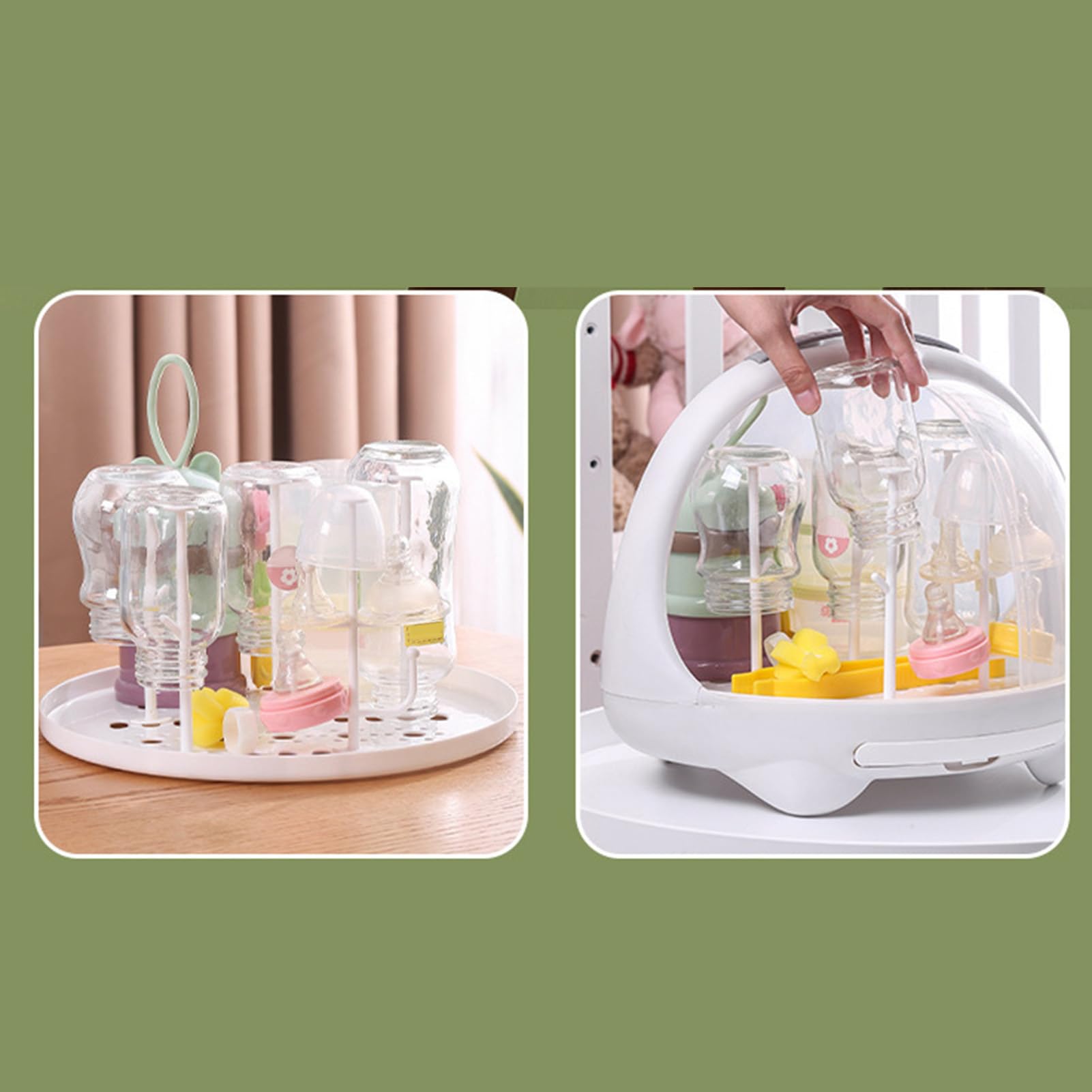 Soporte para secar biberones, escurridor para biberones, tendedero con bandeja de goteo extraíble, caja de almacenamiento para biberones con cubierta