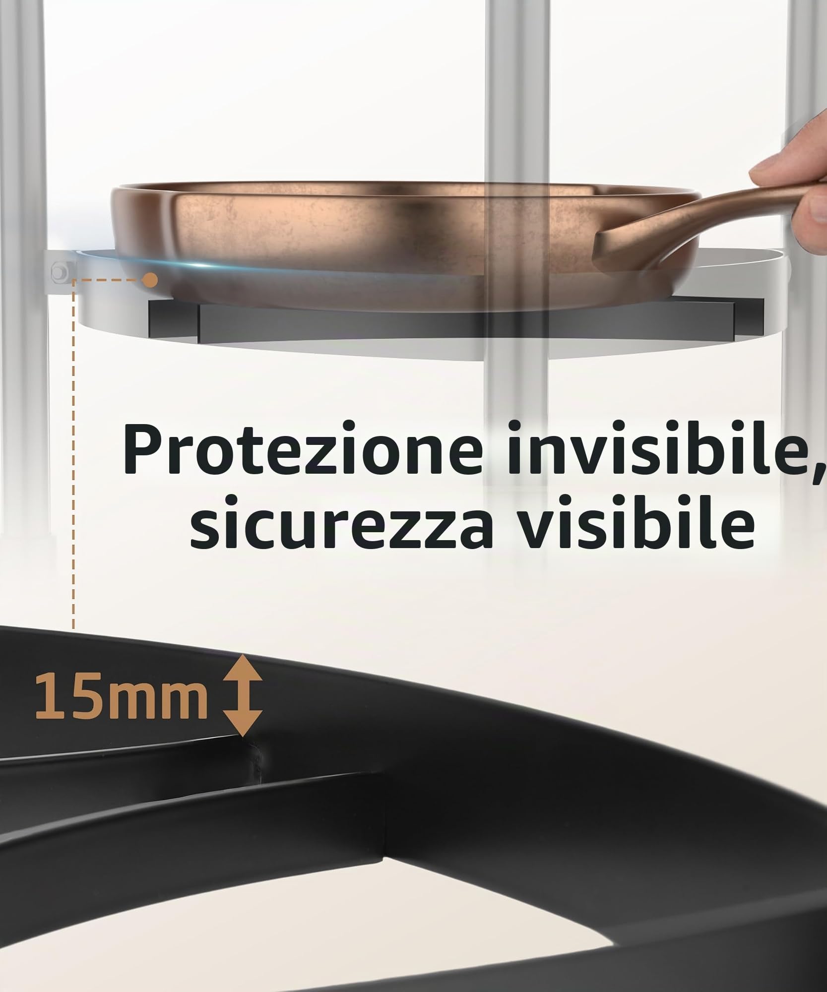 KES KUR531S6-BK KUR531S6-BK - Supporto per pentole in ghisa a 6 ripiani con 6 ganci, pentole e padelle, base stabile, cinghia anti-ribaltamento e protezioni per pavimenti nero, capacità 119,7 kg