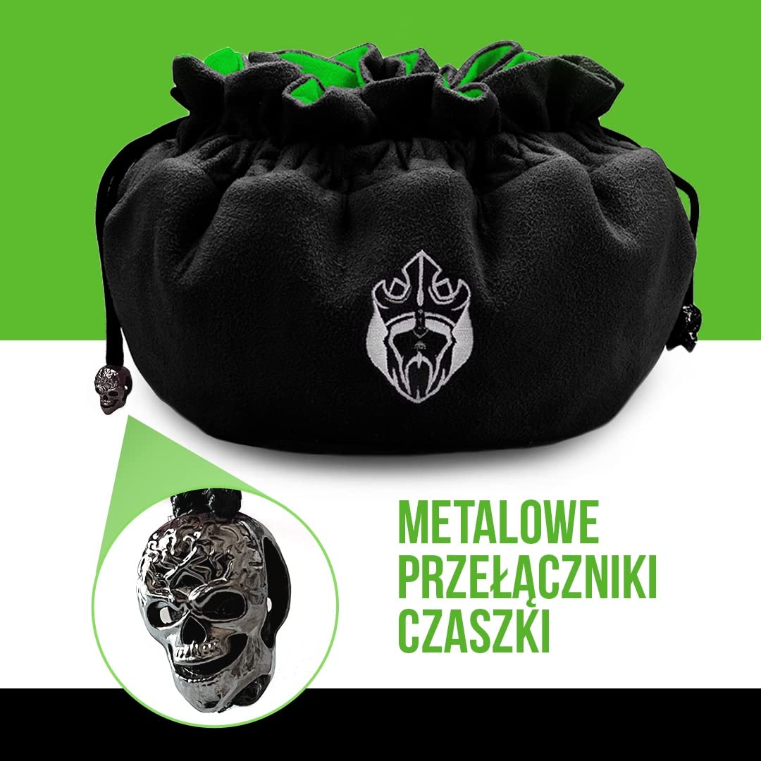 CardKingPro Ogromna - Wersja OCD - Torba na Kości z 15 Kieszeniami - Czarna i Zielona - Pojemność 200+ Kości - Świetna dla Kolekcjonerów [Opatentowany Design]