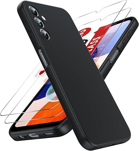 LeYi Funda para teléfono Samsung Galaxy A14 5G Funda Galaxy A14 5G con 2 protectores de pantalla de vidrio templado, delgada y antiarañazos, funda a