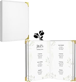 2-Pack Leather Restaurant Menu Covers | 8.5 x 11-Inch | Multiple Sizes | Ideal for Wine Lists, Drinks, and Menus | Elegant Menu Holder and Book. (White, 4 Pages 8 Views)