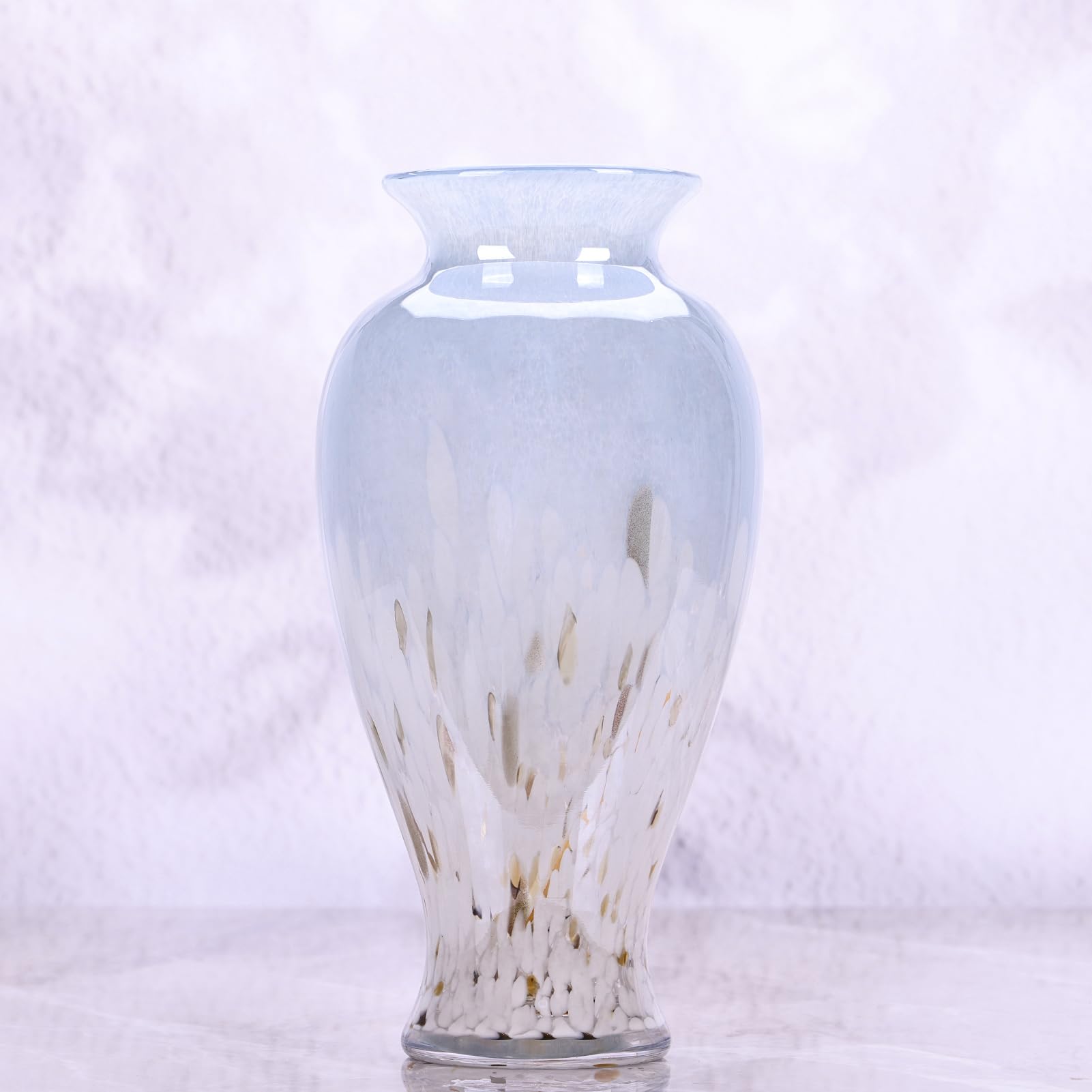 30 cm Vaso in Vetro Soffiato Blu Chiaro e Bianco, Vaso Colorato a Bocca Larga, Vaso Artistico per Casa, Soggiorno, Tavolo, Erba della Pampas (Blu E Bianco)