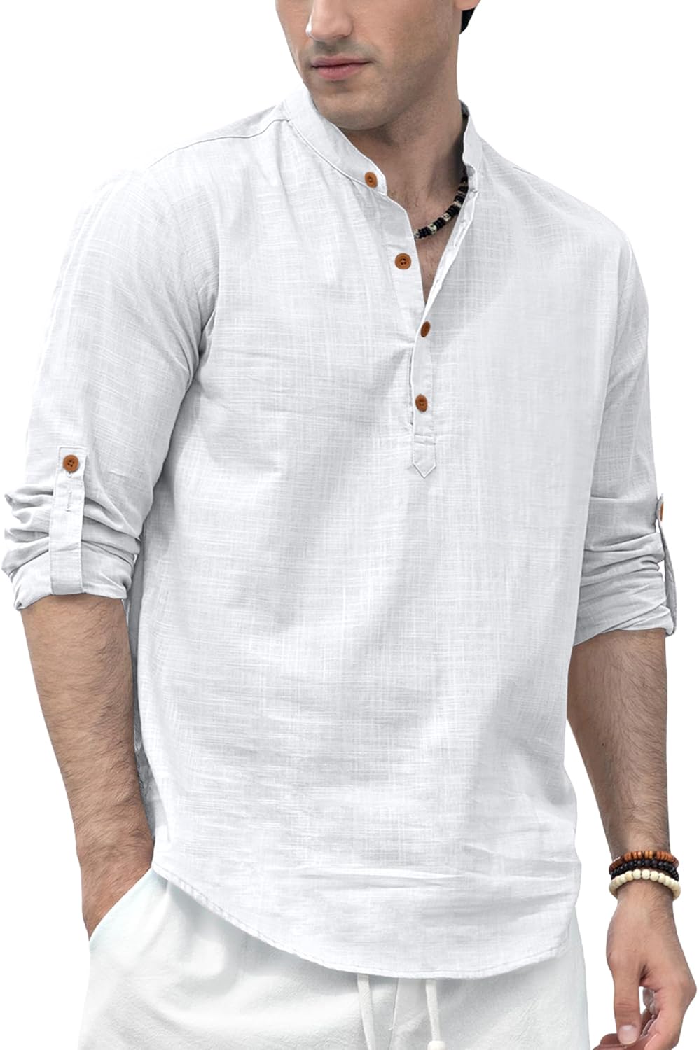 shopyclick Men's Solid Cotton Blend Straight Kurta Shirt, Regular Fit Full Sleeve Short Kurta Shirt-picture-32
