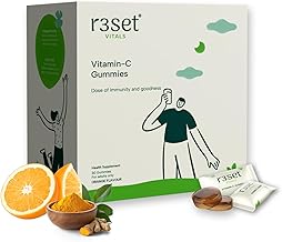 R3SET Vitamin C Gummies - 30 Days | Boosts Immunity & Enhances Skin Glow | Gluten-Free | Daily Antioxidant Support for Radiant Skin & Overall Wellness I Zero Calorie | Orange Flavoured