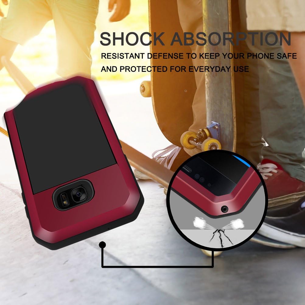 Blасk Frіdау Clеаrаnсе Seacosmo Galaxy S7 Case, Shockproof Dustproof Rainproof Military Grade Full Body Protective Case with Tempered Glass Screen Protector Heavy Duty Rugged Drop Resistant Case for Samsung Galaxy S7, Red