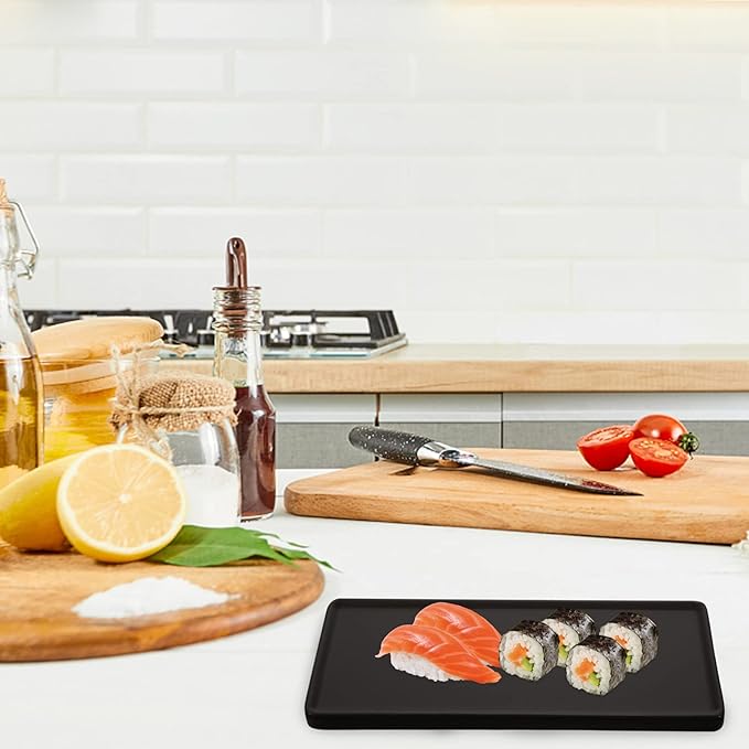 Plato para sushi de cerámica negro rectangular miniatura 9