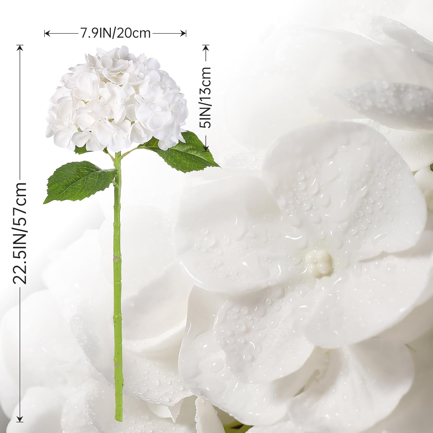 3 Pcs Real Touch Hydrangea Artificial Flowers 22.5" Lifelike Latex White Hydrangeas Fake Hydrangeas for Home Decor Party Wedding Bouquets Table Centerpieces Floral Arrangements Indoor Outdoor Decor - Image 3