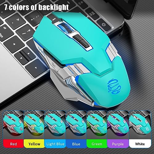 Image of Bluetooth Gaming Mouse, RGB Rechargeable USB Wireless Mouse, Quiet Click, LED Backlit, Ergonomic, with Side Button, 6 Button, DPI Adjustable, Computer Mice for Laptop PC MacBook Chromebook - Green