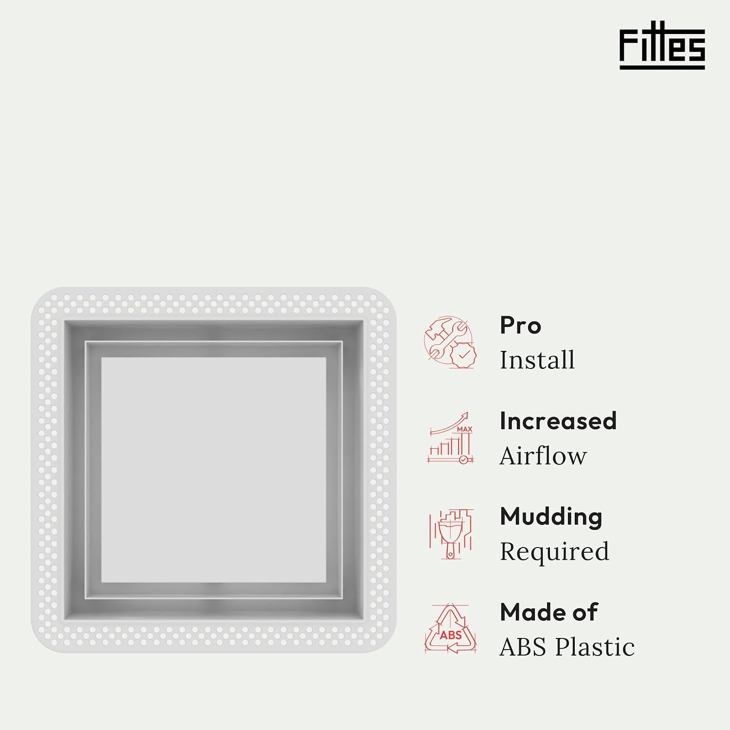 Fittes Flush Wall Vent [Lite+], Minimalist ABS Plastic HVAC Air Return Register Cover, Customizable Modern Increased Airflow Solution for Home or Ceiling, Pro Install – 10"x10" – Cotton White