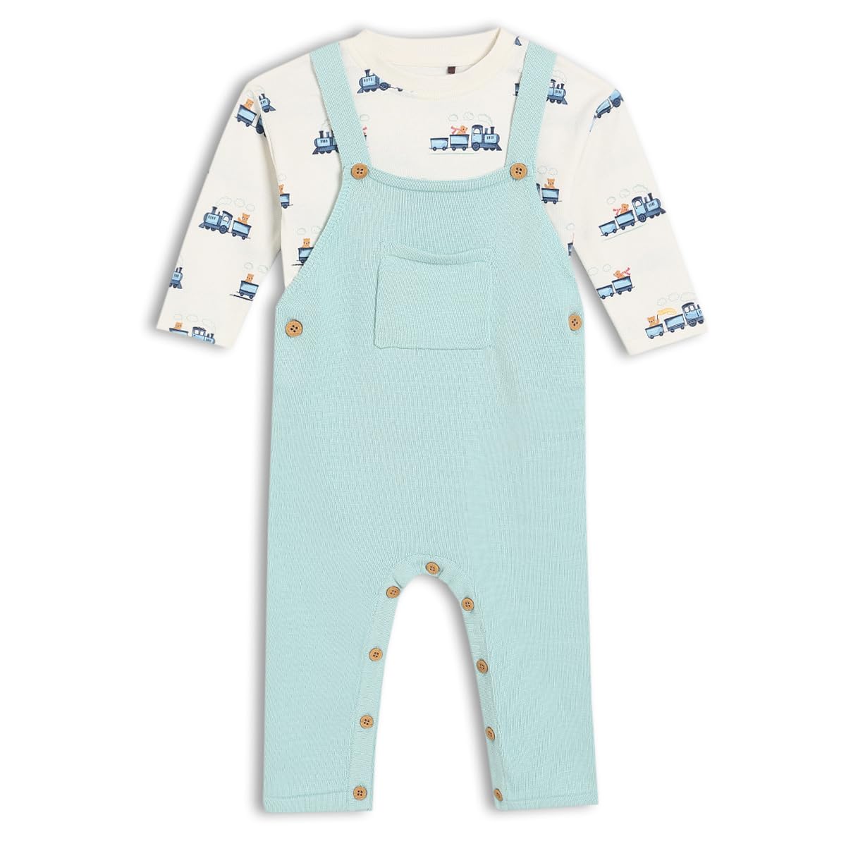 Mini Cuddles Men's Multi Baby Boys Knitted Dungaree 2Pc Set, Turquoise Blue (3-6M)