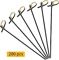 Vista 3 de BLUE TOP Palillos de Bambú para Cóctel 200 PCS Brochetas de Bambú Negro de 4 Pulgadas con Nudo en Bucle, Palillos para Alimentos, Palillos