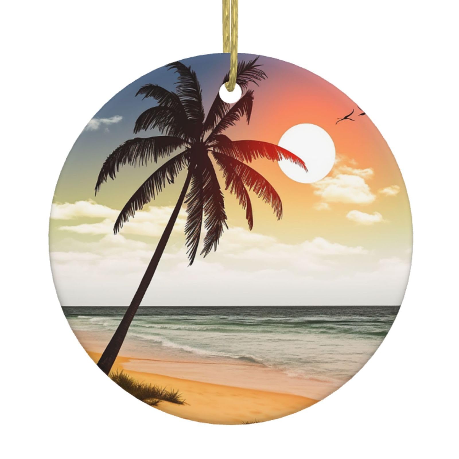 Fodpand Women's White Palm Tree On Beach Christmas Ornaments 2025, Gift Exchange For Men, Collectible Ceramic Ornament Round Hanging Ornaments For Christmas Tree Decoration