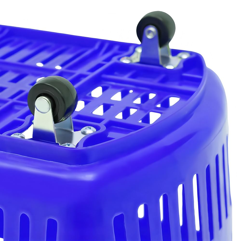 Cestino per la spesa in plastica con manico e ruote, grande capacità, portatile, per supermercati e spesa