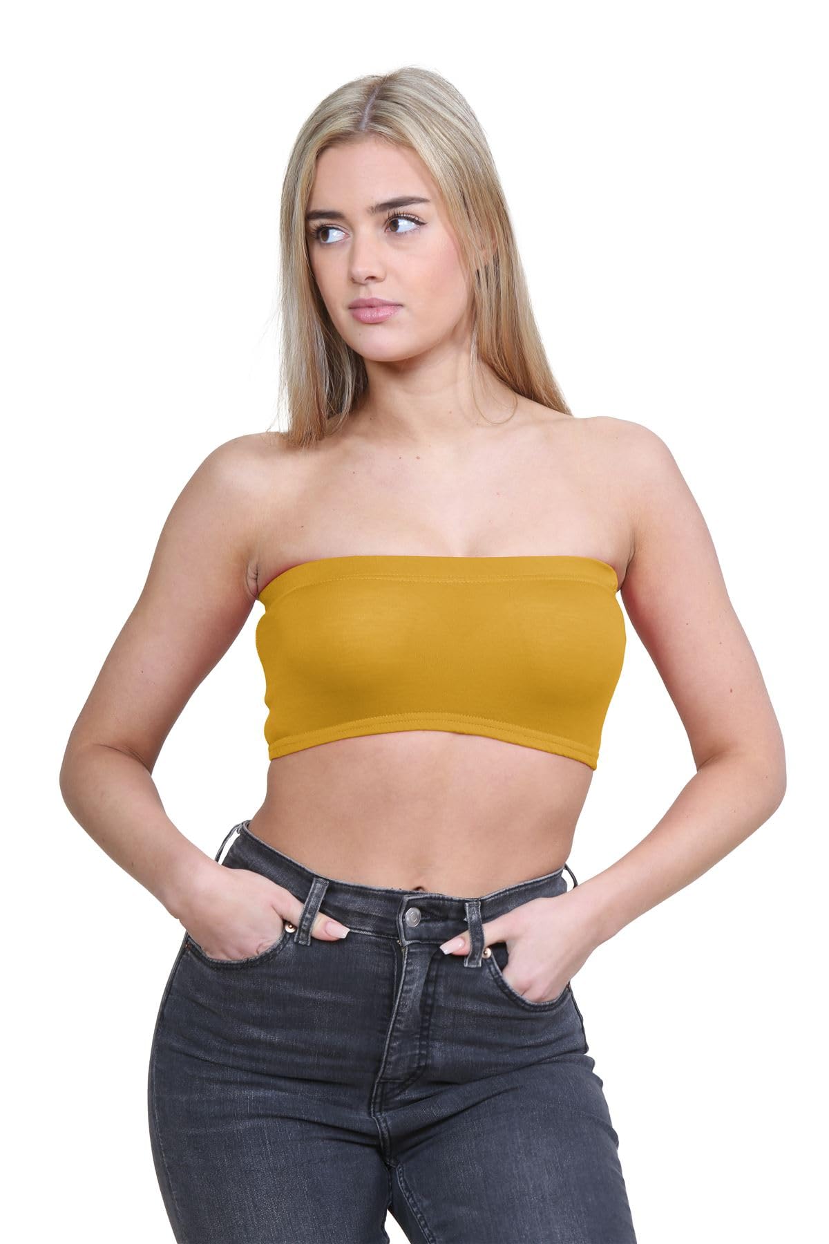 janisramone Womens Ladies New Plain Boob Tube Strapless Bandeau Stretch Soft Elastic Vest Bra Crop Top Camel