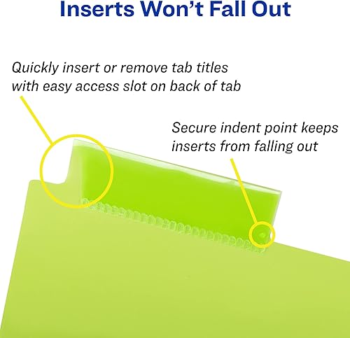 Miniatura 7 de Avery Separadores para carpetas de 3 anillas, juegos de 5 pestañas, separadores de carpeta de plástico de dos bolsillos con pestañas, multicolor, 3