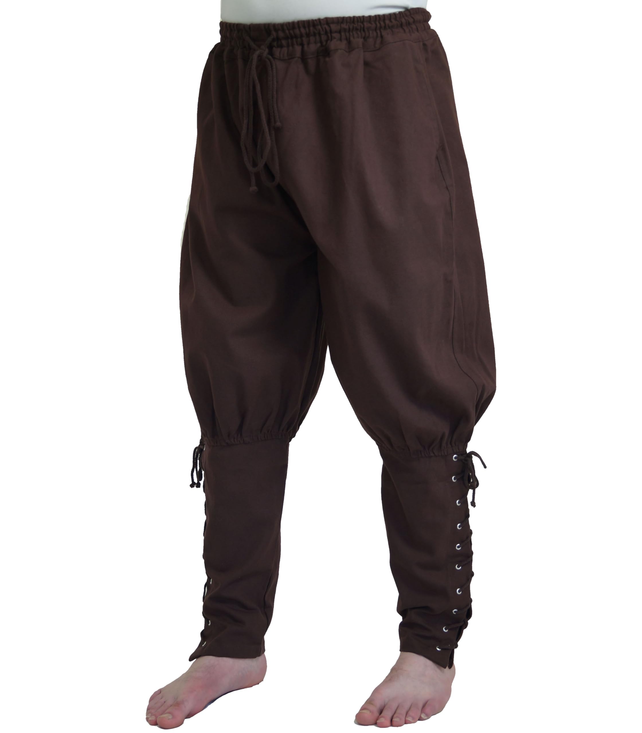 MAYLYNN Mittelalter Hose mit Taschen und Schnürung Wikinger Kelte, braun, Größe:XL
