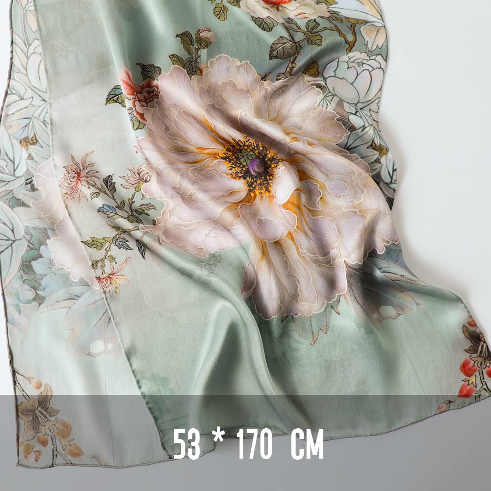 STORY OF SHANGHAI Sciarpa di 100% Seta da Donna Foulard Chiffon con Fantasie Orientale Semi-Trasparente