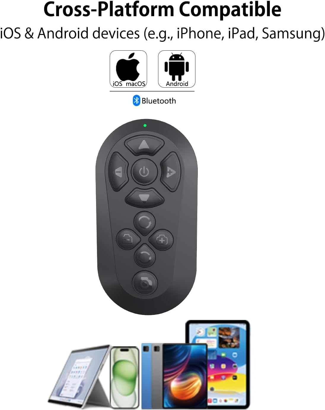 Wireless Remote Controller for iOS/Android Bluetooth Remote Control for TikTok Scrolling/Camera/Video Recording/Kindle App (Black)