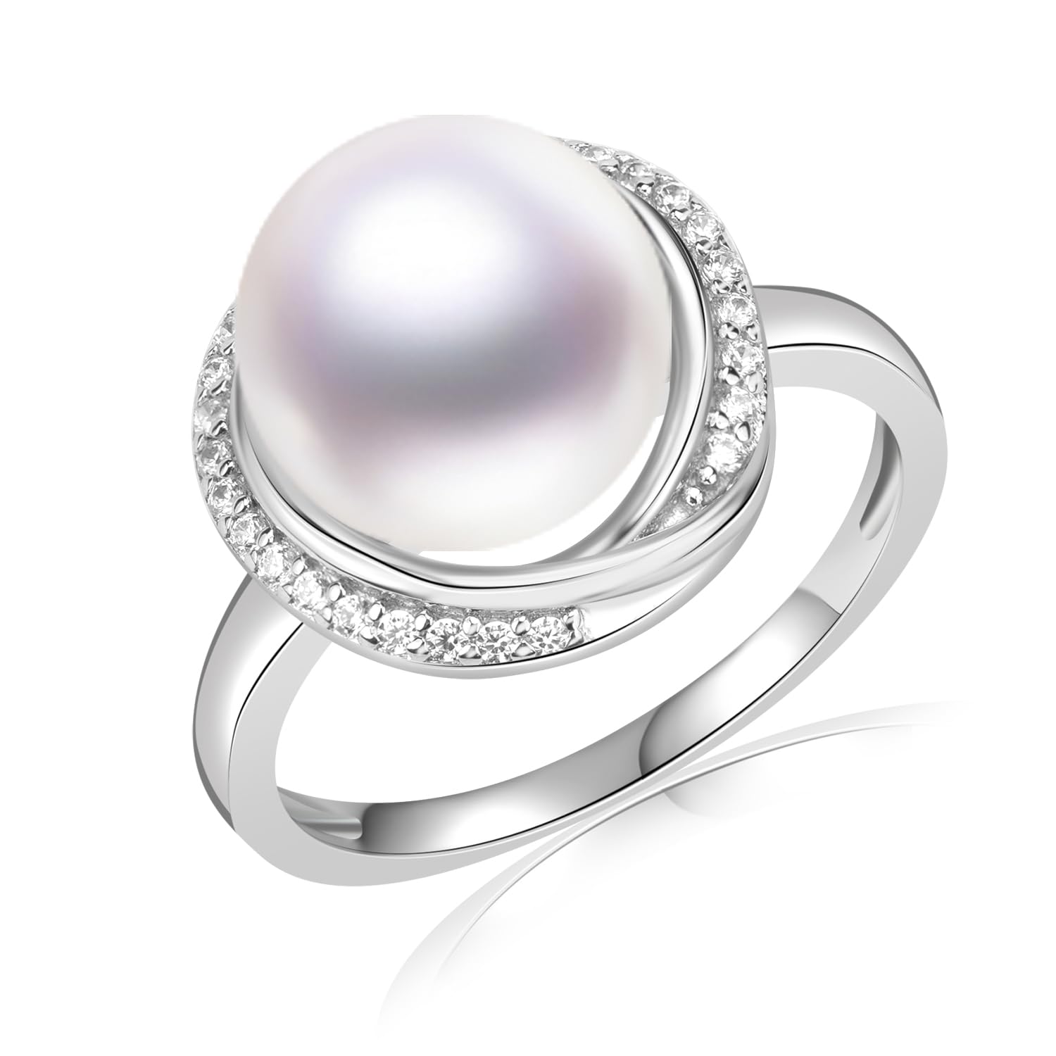 92.5 Sterling Silver Crossover Halo Pearl Ring, Freshwater Pearl Ring, Pearl Edit Collection, Gift for Women & Girls, BIS Hallmarked-image-13