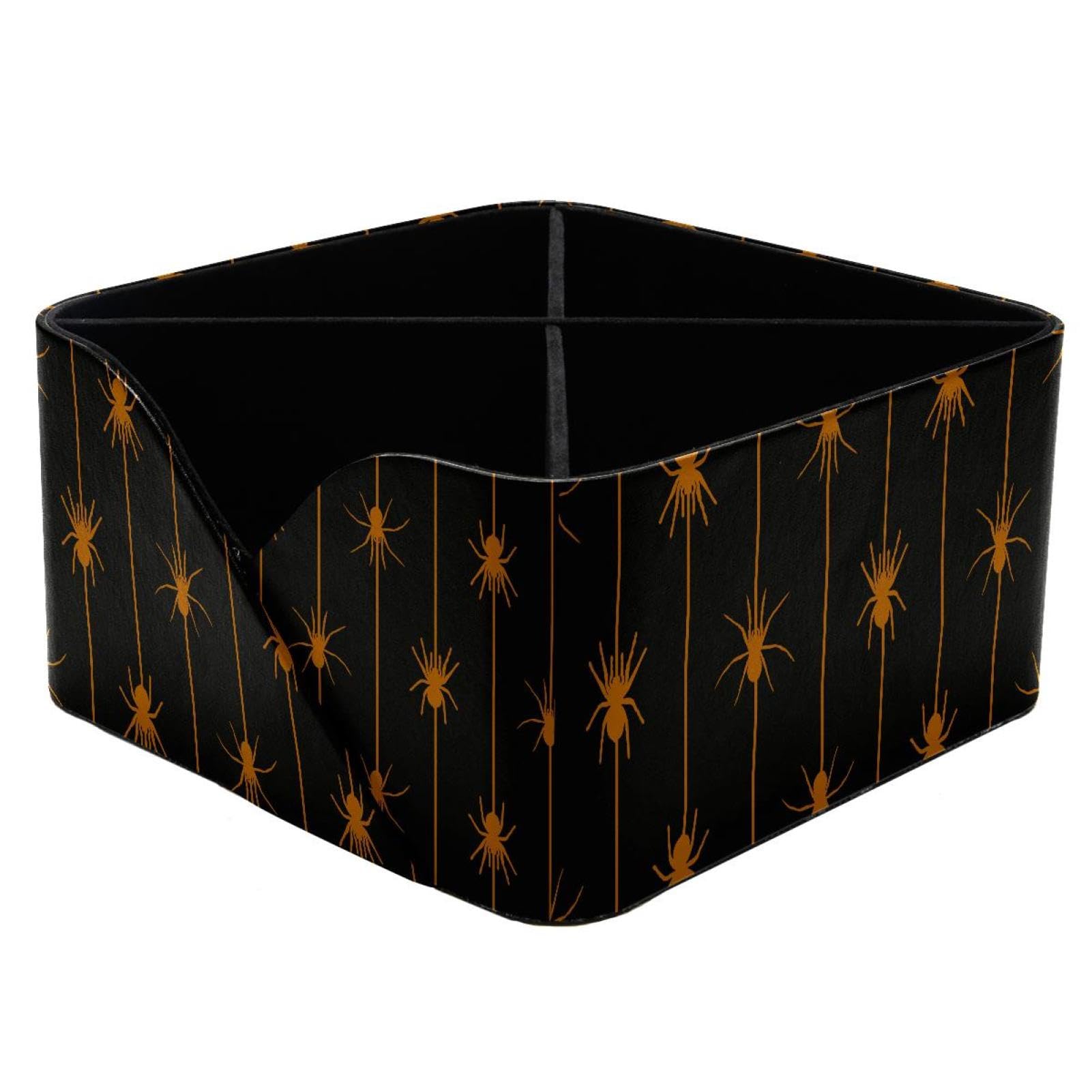 KengjuTesu Orange Spiders Hanging on the Spider Line Pattern Desktop Organizer Pen Holder, Rectangular Pencil Cup for Office, Study and Makeup Stations