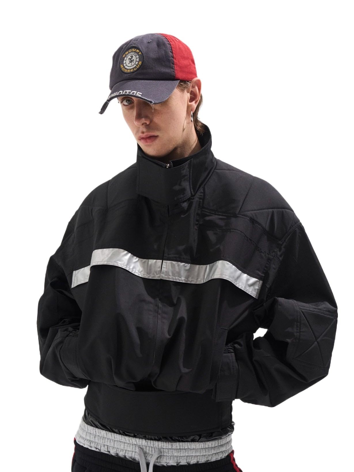 Buy Black Cropped Windbreaker Jacket with Reflective Stripe, Half
