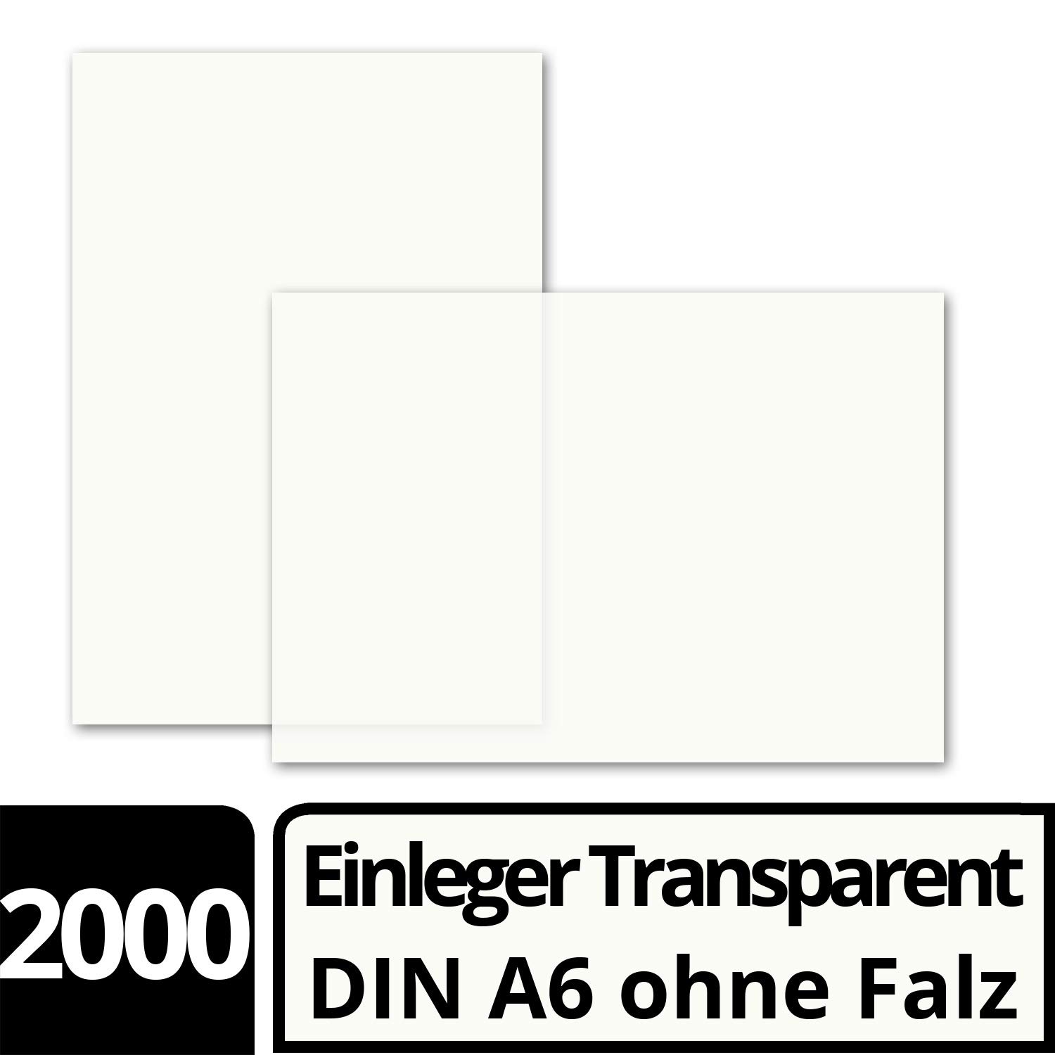2000 x nieskomplikowany papier do pakowania kart DIN A6 - przezroczysty biały - 103 x 146 mm - idealny do druku atramentowego i laserowego - wysokiej jakości papier matowy firmy GUSTAV Neuser®