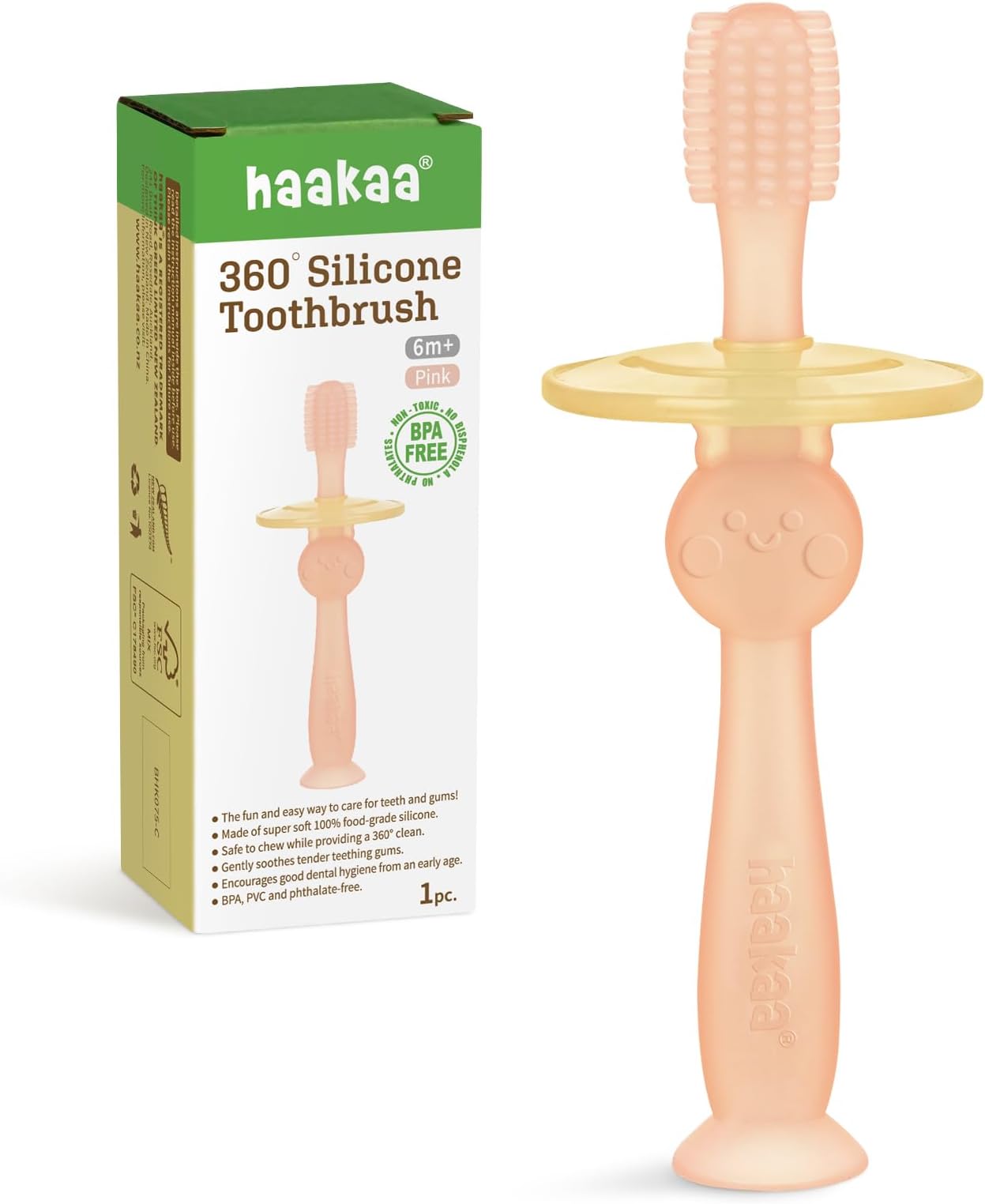 haakaa 360° Silicone Baby Toothbrush Teether with Suction Base Infant Toothbrush Training Massage Teether for Baby,1pc