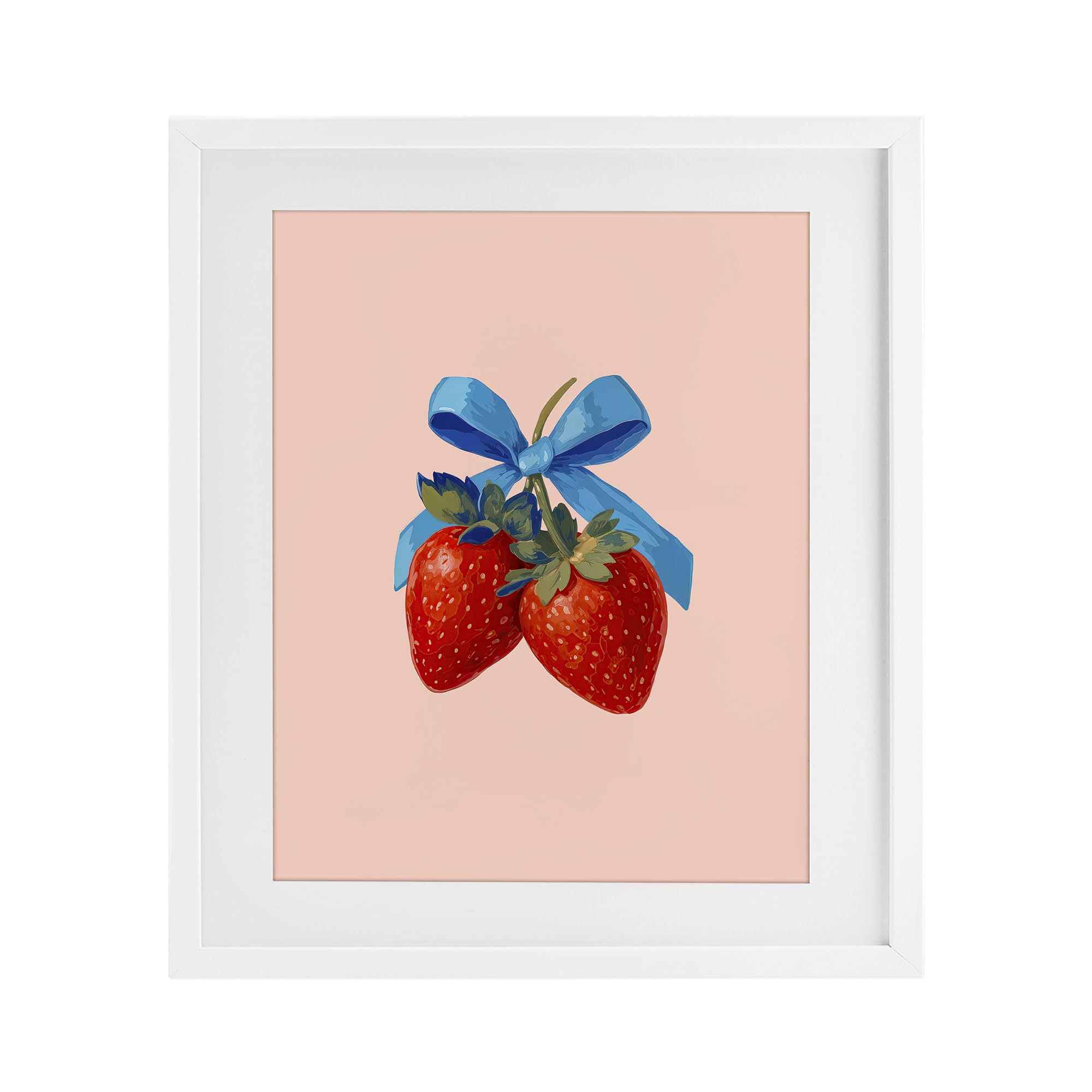 Stupell Industries 'Strawberry Pair with Blue Bow', Framed Print Under Glass, White, 17 x 21 Inches, Easy to Hang and Sturdy, Made in USA, by Imagine It Images