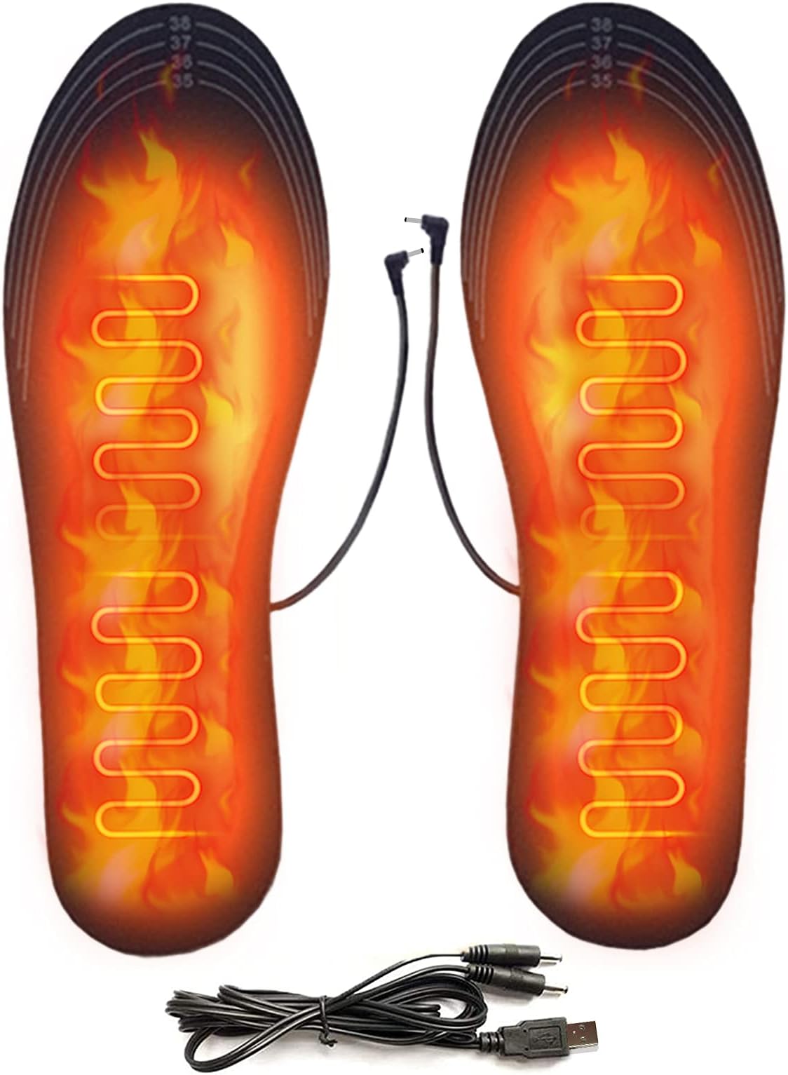 chufexHeated Insoles USB Rechargeable Heated Shoes Heating Cuttable Insole Multiple Sizes for Men and Women Winter Camping, Fishing, Skiing, Hiking, Women Size 35-39๏ผBlack๏ผ