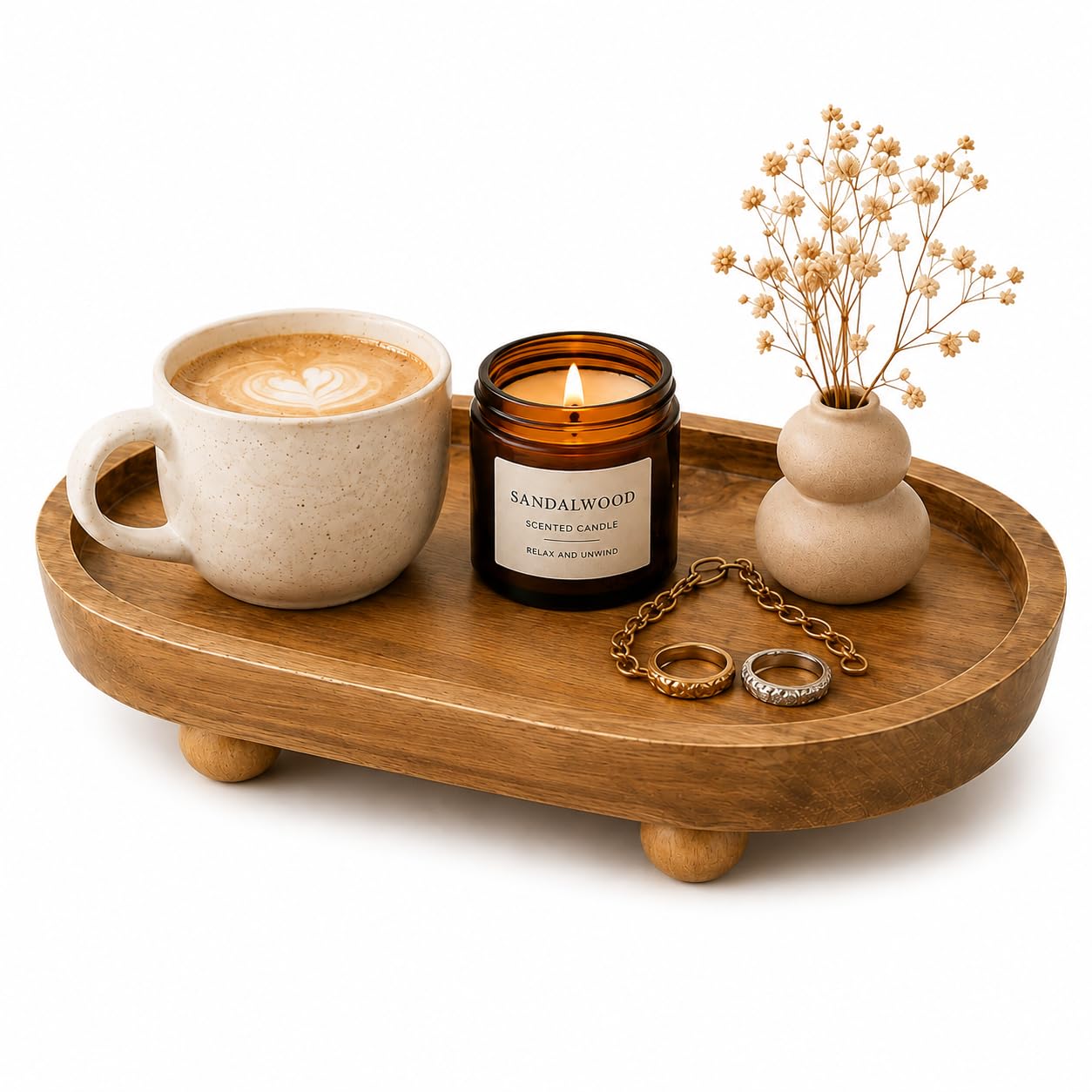 Healeved Natural Wooden Tray Small Decorative Serving Tray with Raised Edge