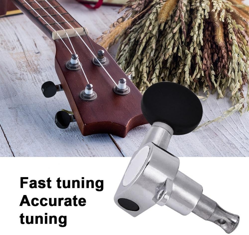 Dilwe Tuning Pioli per Ukulele 2L2R Ingranaggio Chiusa Accordatori d'Argento Testa di Macchina Nera in Lega di Zinco