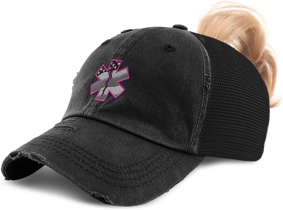 Speedy Pros Ponytail Cap Women's Baseball Cap Embroidered Paramedic Pink EMT Embroidery Cotton