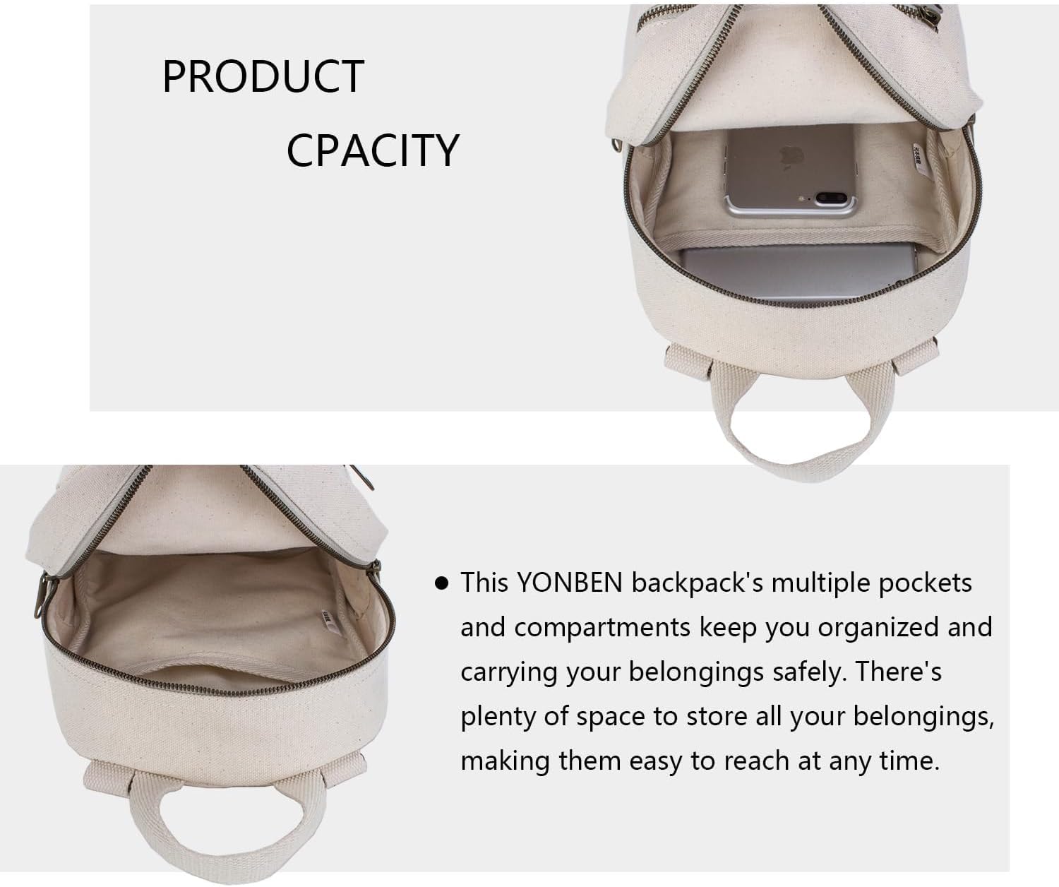 Canvas Backpack Purse Women Convertible Backpack Shoulder Bag Small Rucksack Shoulder Bag (Beige)