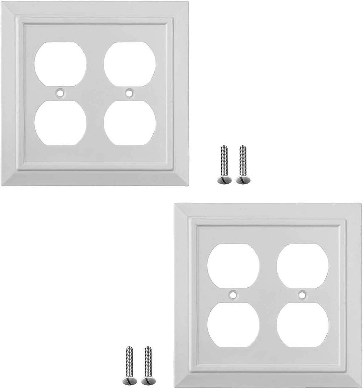 Pack of 2 Wall Plate Outlet Switch Covers by SleekLighting | Classic White Architecture Wall plates| Variety of Styles: Rocker/Receptacle/Toggle / & Combo | Size: 2 Gang Receptacle