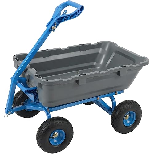 Sekey 1000lbs Garden Dump Cart for Seniors, Capacity Yard Wagon with Rubber Tires, Quick-Release Dumping & Easy-Maneuver Handle for Soil, Rocks, and Firewood, Gray