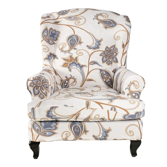 FOMIYES Polyester Floral Wingback Chair Cover Printing Single Sofa Seat
