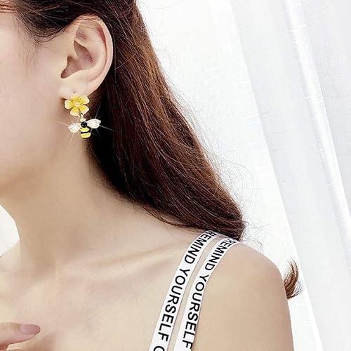Miniatura 5 de Aretes de abeja chapados en oro, aretes colgantes de abeja para mujer, joyería de cristal de flor amarilla, regalos de Halloween