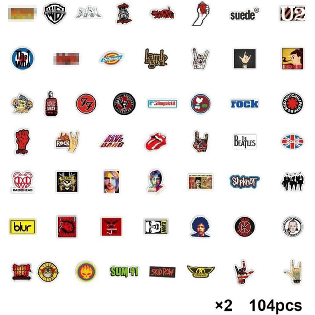 Autocollants Rock Band - 108 Stickers Punk Rock Music En PVC, Déco Guitare, Snowboard, Sticker Bomb
