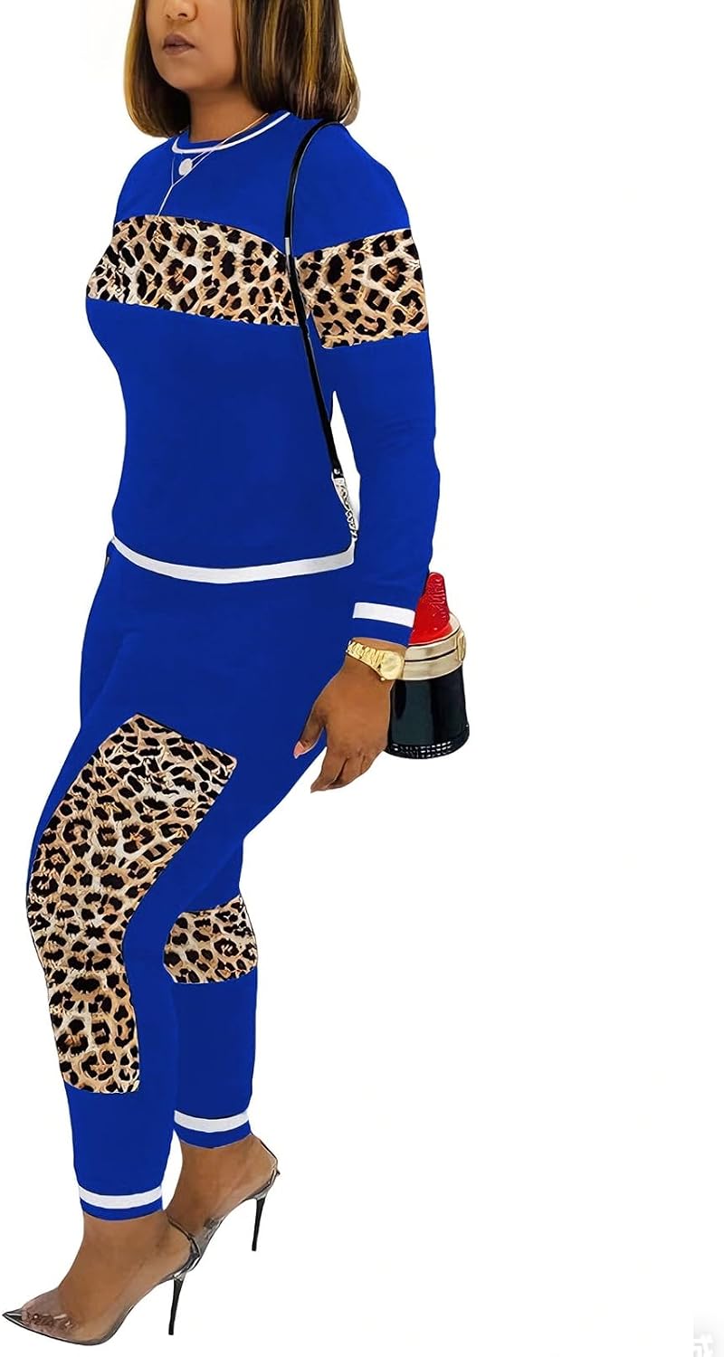 Alunzoem Womens Casual 2 Piece Outfits, Leopard Print Long Sleeve Top Pants Set Tracksuits image 2