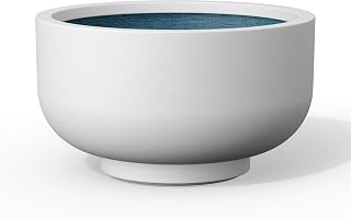 Kante 13.8 Inch Large Concrete Bowl Planter with Drainage - Smooth White Tapered Pot for Porch, Patio, Garden