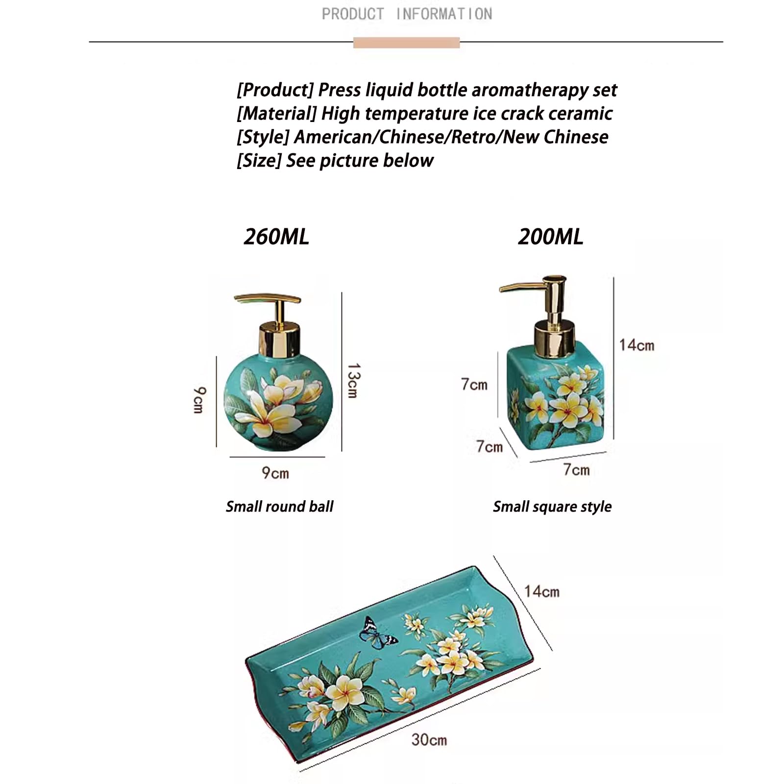 Lot de 4 distributeurs de Savon et Lotion en Flacon céramique avec Plateau et étiquette d'aromathérapie pour Salle de Bain, Cuisine et Toilettes (Rose)