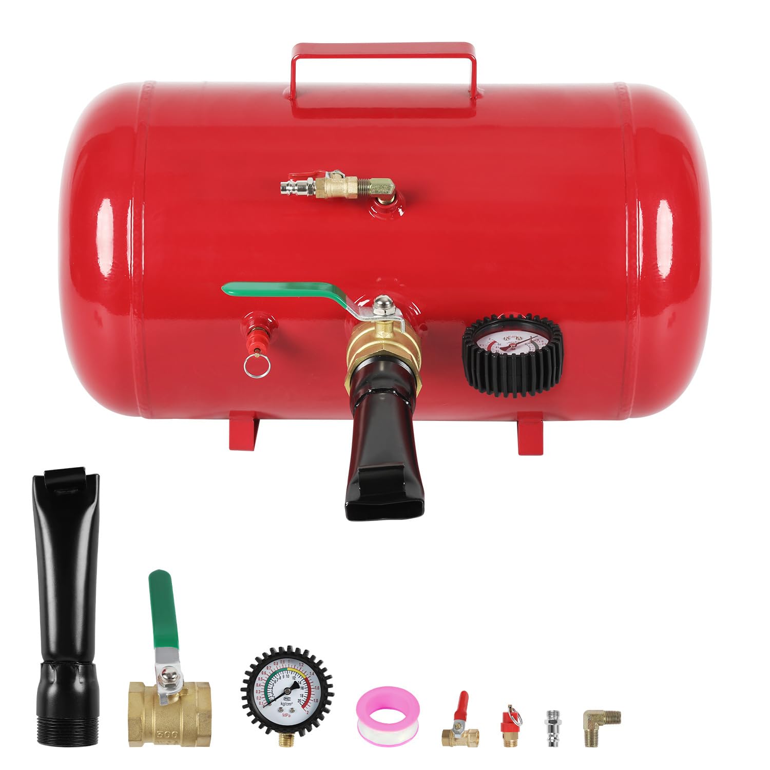 Opony Booster 40 l, sprężarka powietrza z zaworem bezpieczeństwa, maks. 10 bar, do samochodów, ciężarówek, traktorów i innych, w kolorze czerwonym, w zestawie akcesoria, wysokie ciśnienie