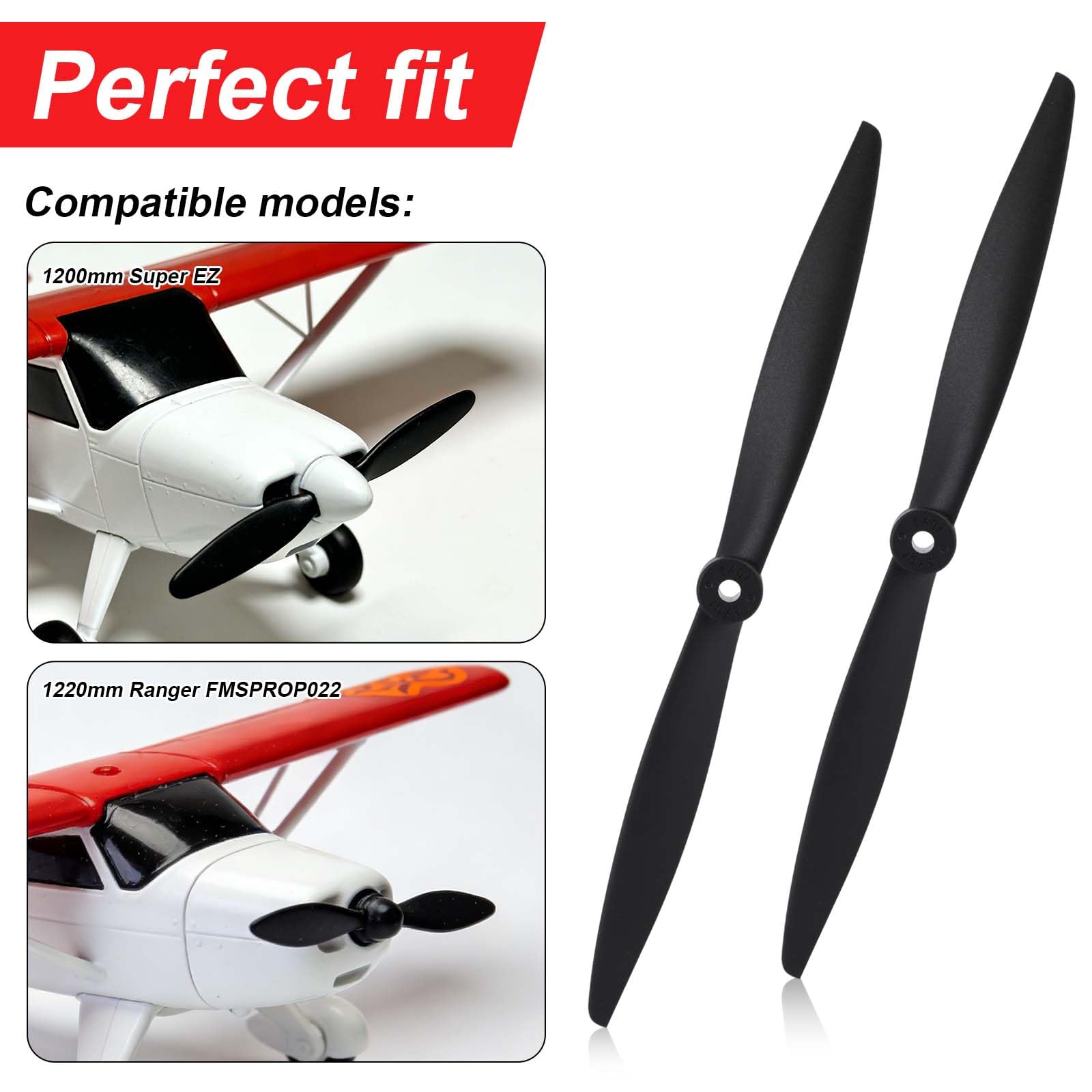 2szt 2-Łopatowy RC Śmigło 10x5 Kompatybilny z FMS 1200mm Super EZ & 1220mm Ranger FMSPROP022, Wysoka Wydajność Plastik Zamiennik Śmigło dla RC Samolot Modele (Czarny)