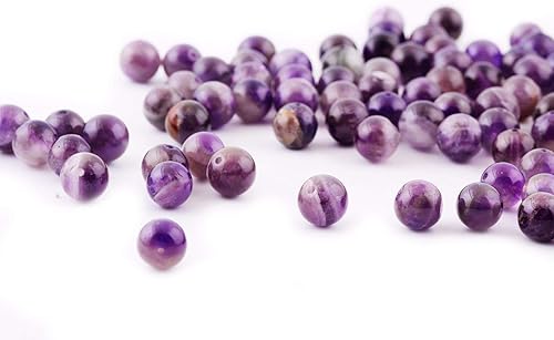 Miniatura 3 de Cuentas de piedra natural, 100 cuentas redondas de amatista de 0.236in, cuentas redondas de piedra real, sueltas de tamaño de agujero de piedras