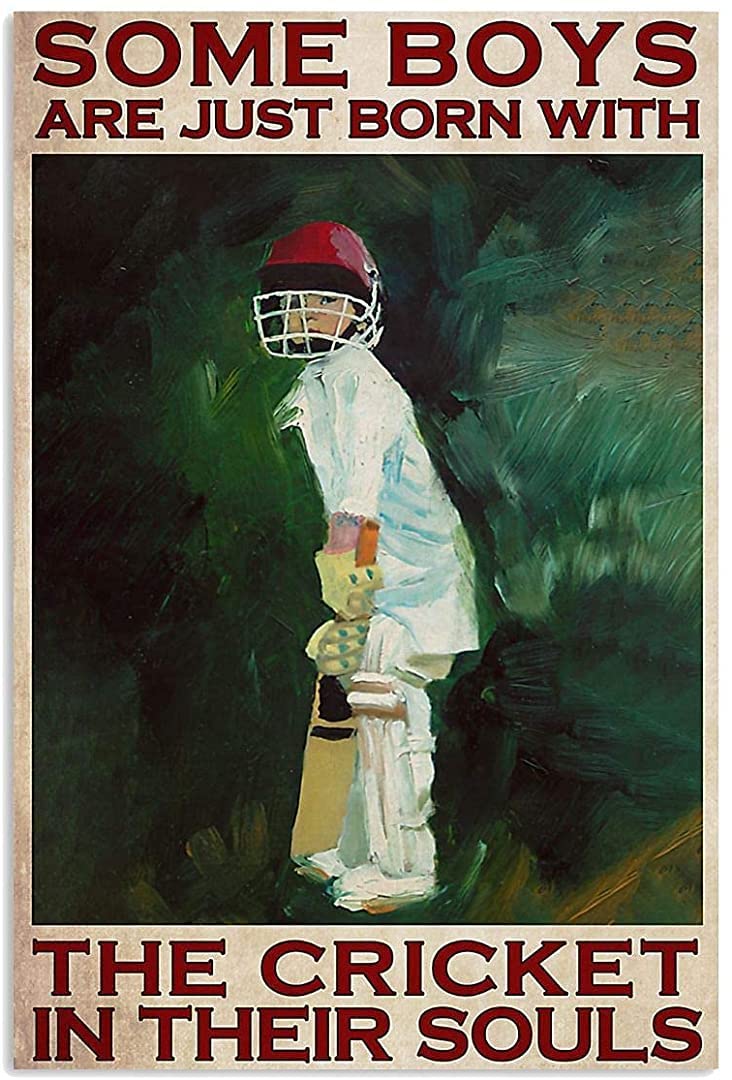 Mocozim Cricket Boy Painting Poster Metal Tin Sign, Some Boys are Born with Cricket Spirit, Chic Retro Art Interesting Bathroom Quote Garage Office Bar Coffee Shop Farmhouse Wall Decor Art 12x8 inch