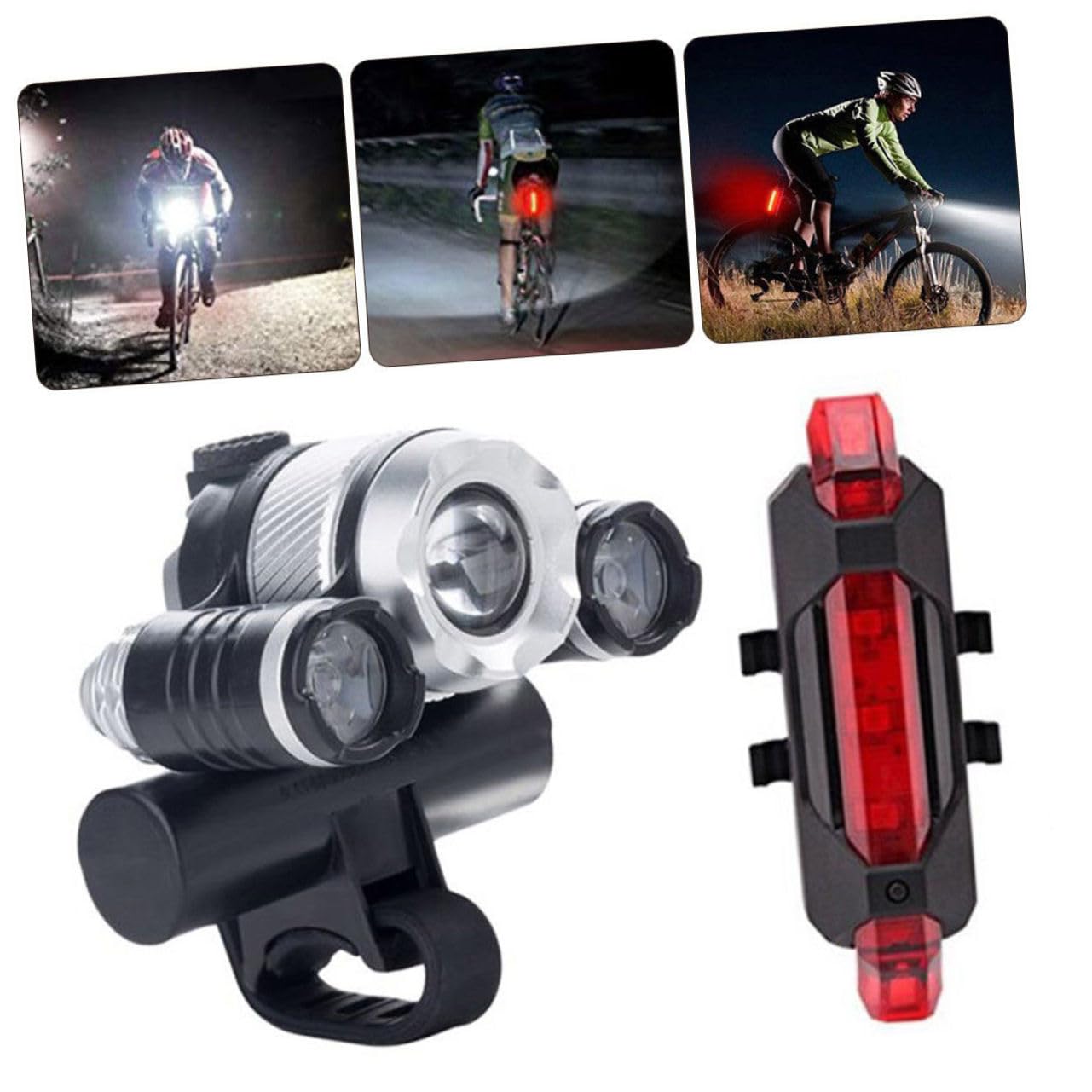 GOOHOCHY Rechargeable Led Bike Light 4 Modes Headlamp Cycling Safety Flashlight Front Taillight