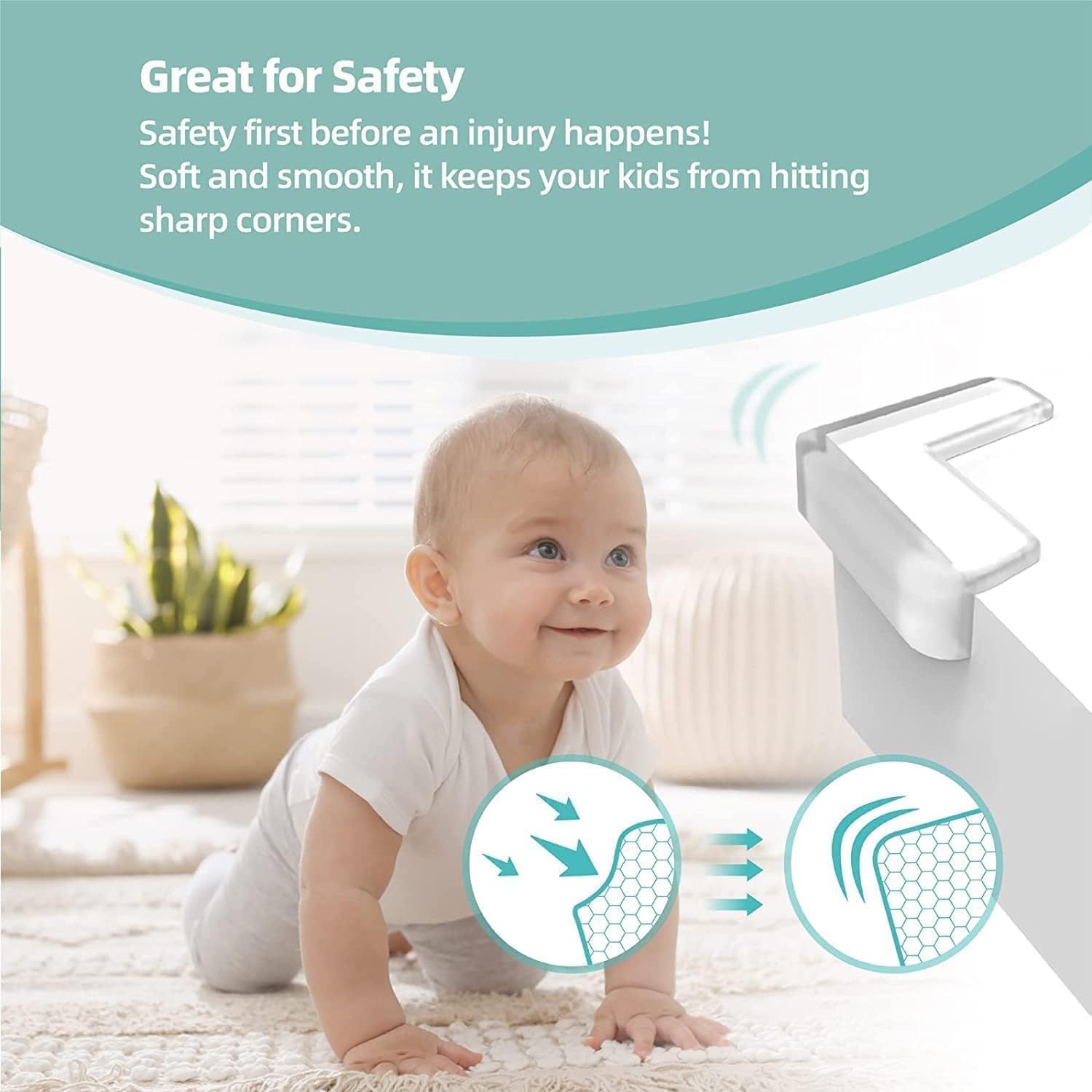 TARTAMYA Baby Proofing Corner Guards, Multi-Shape Transparent Furniture Protectors, Self-Adhesive Child Safety Edge Protectors (Square Shape, Transparent (Pack of 8 Pieces)) 4